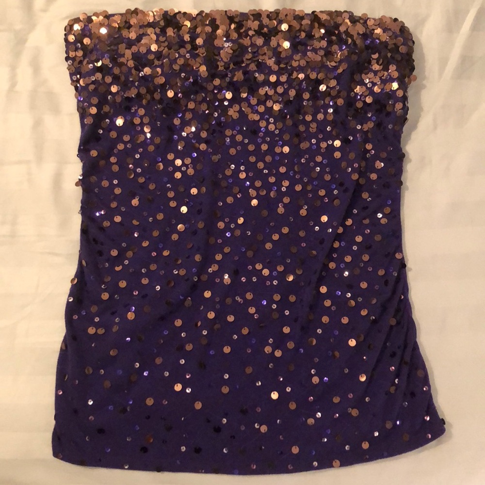 Purple Tube Top with Gold Sequins